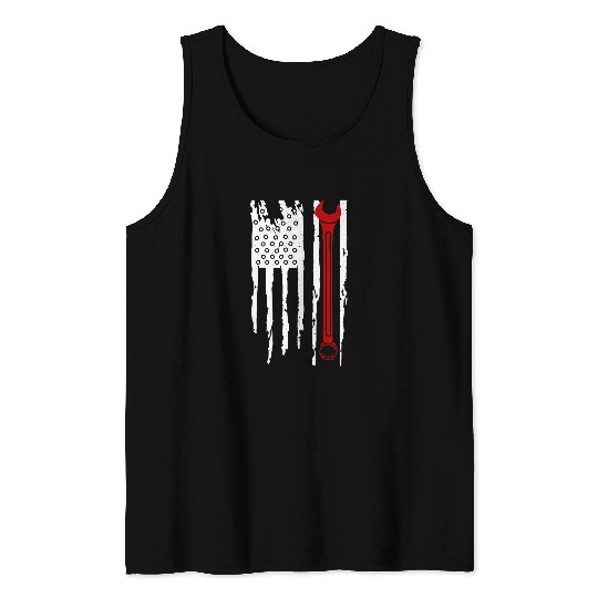 Retro Repairman Car Mechanic Wrench Workshop Tools USA Flag Tank Tops