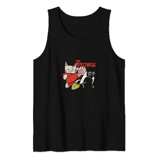 Funny Mr Meowgi Karate Cat Meow design Tank Tops