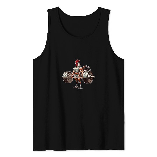 vintages Rooster Weightlifting Bodybuilder Muscle Fitness Tank Tops