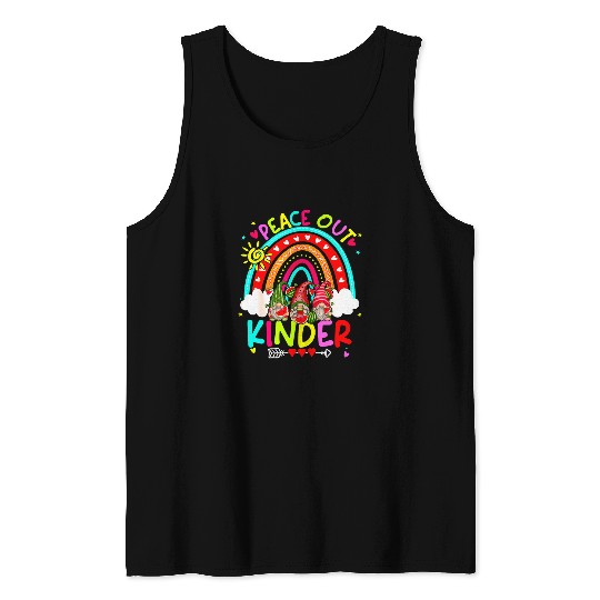 Peace Out Kinder Gnomes Hello Summer Teacher Student Rainbow Tank Tops