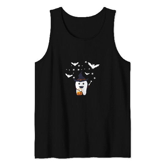 Witch Tooth Treat Or Trick Halloween dentists Funny Hallowee Tank Tops