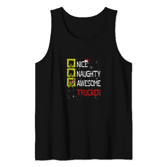 Nice Naughty Awesome Trucker Christmas Santa Lover Family Tank Tops
