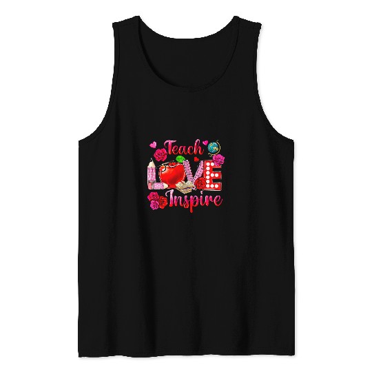 Teacher Love Inspire Floral Pencil Back To School Kindness Tank Tops