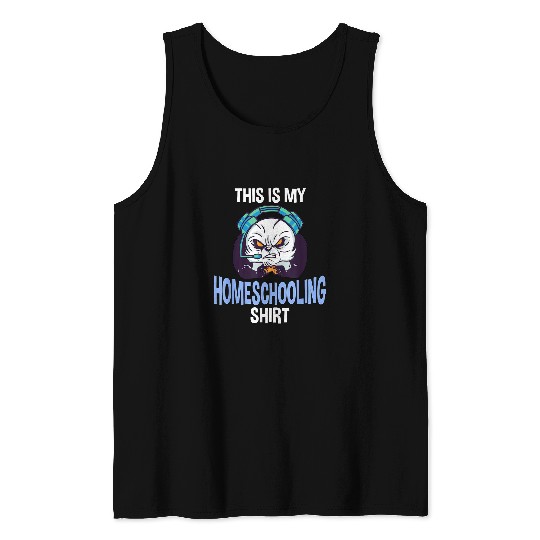Homeschooling school kid student girl panda gamer gaming Tank Tops