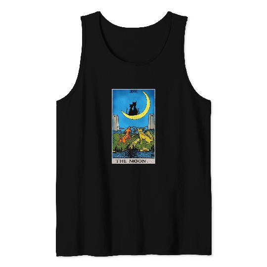 Moon Tarot Card XVIII Spiritual Cat Tarot Major Arcana Tank Tops