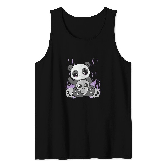 Panda With Purple Eyes Cute Anime Skull Pastel Goth Tank Tops