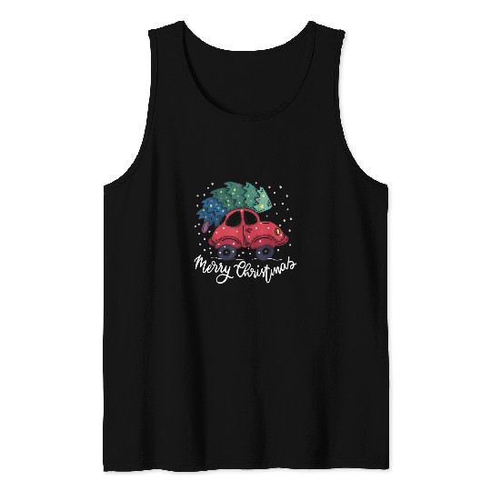 vintages Wagon Christmas Tree Red Retro Farmer Truck Vacation 22 Tank Tops