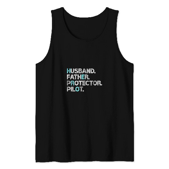 Mens Husband Father Protector Pilot Gift Funny Dad Humor Tank Tops