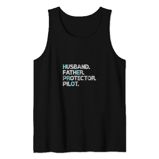 Mens Husband Father Protector Pilot Gift Funny Dad Humor Tank Tops
