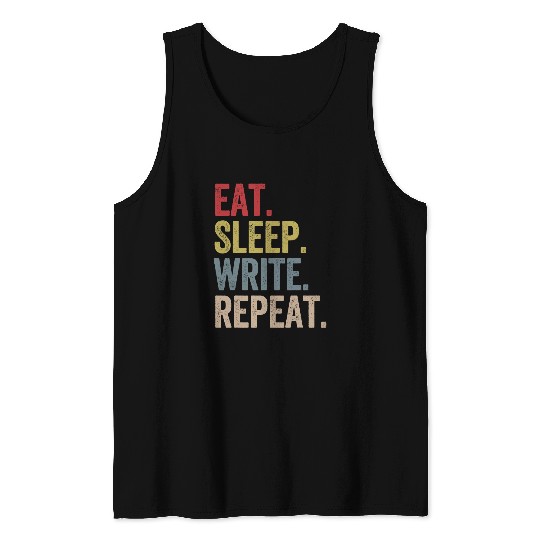 Author Gifts for Writer Funny Writing Retro Eat Sleep Write Tank Tops