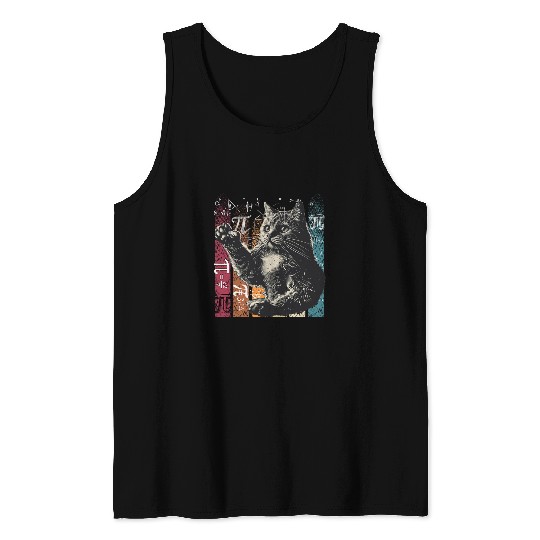 Pi Day Cat Celebration Pi Day Math Funny Cat teacher Student 1 Tank Tops
