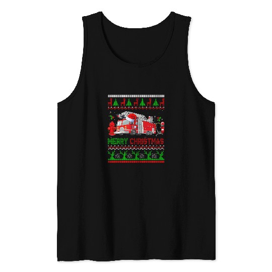 Merry Christmas Costume Santa Firefighter Tools Proud Job Tank Tops