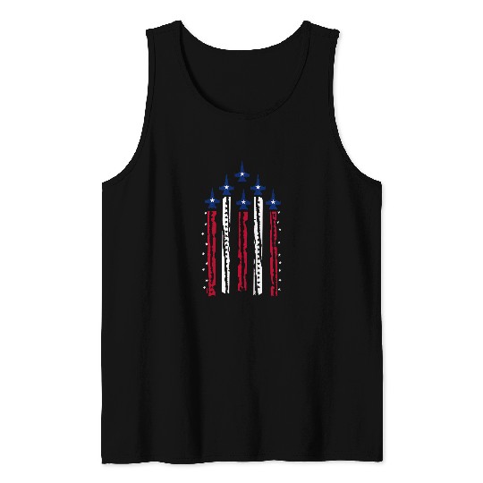Kids American Flag Patriotic Fighter Jet Airplane Plane US Tank Tops