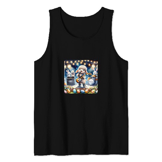 Easter Lamb Performing In Music Band Lead Singer Microphone Tank Tops