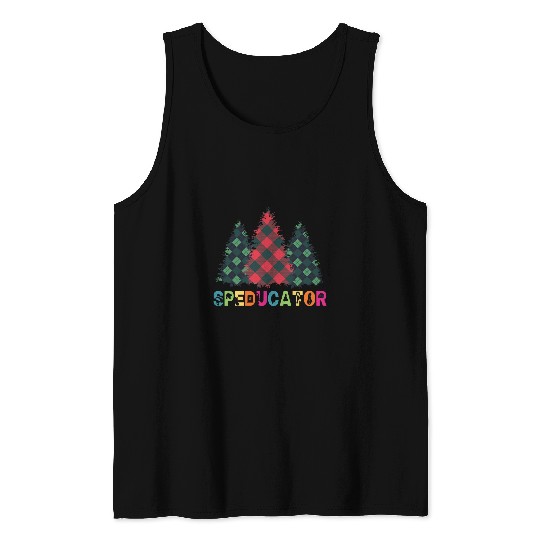 womens speducator teacher green red plaid christmas trees Tank Tops