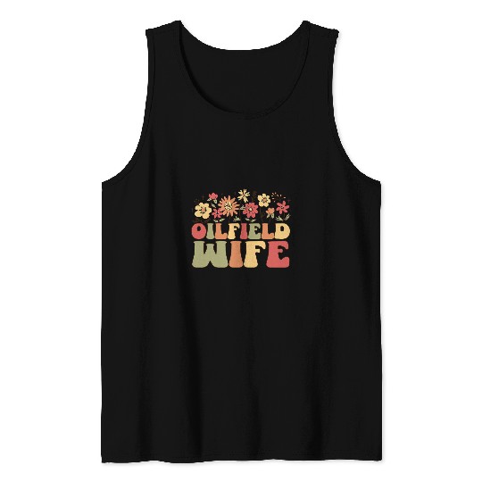 Groovy Retro Floral Cute Oilfield Wife Oil Drilling Rig Tank Tops