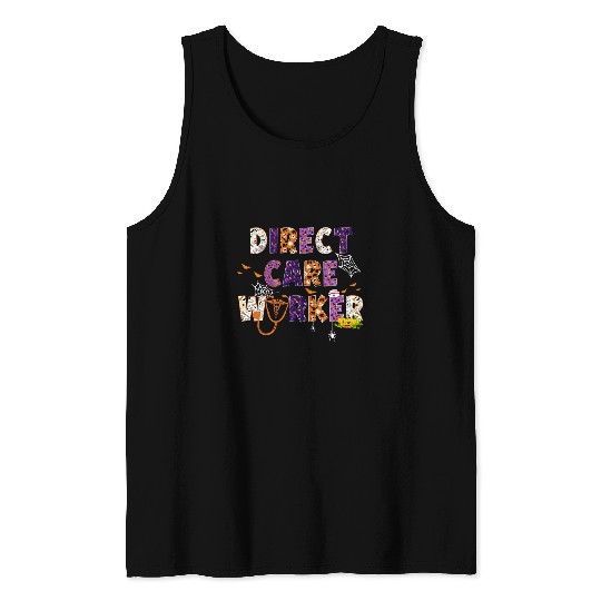 Direct Care Worker Halloween Spooky Season Nursing Scary Tank Tops