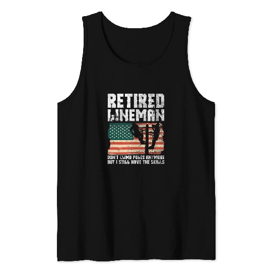 Retired Lineman Design For Patriotic Lineworker Tank Tops