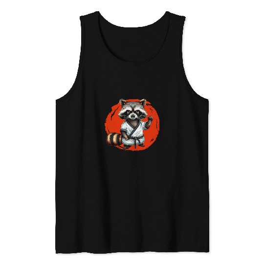Karate Raccoon Martial Arts Wildlife Red Moon Tank Tops