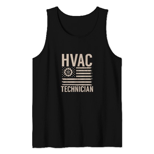 HVAC Tech Technician Heating Cooling Repairman American Flag Tank Tops