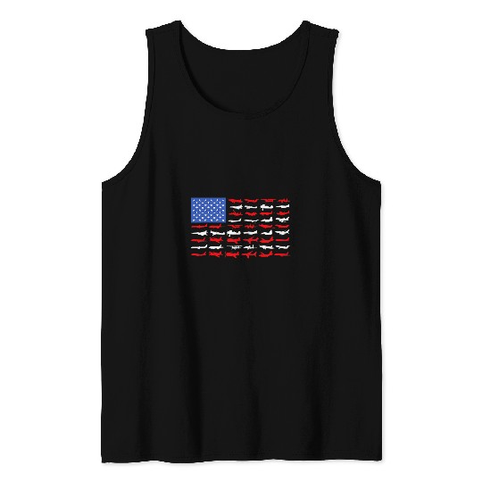 Pilot Airplane American Flag Plane Aviation Tank Tops