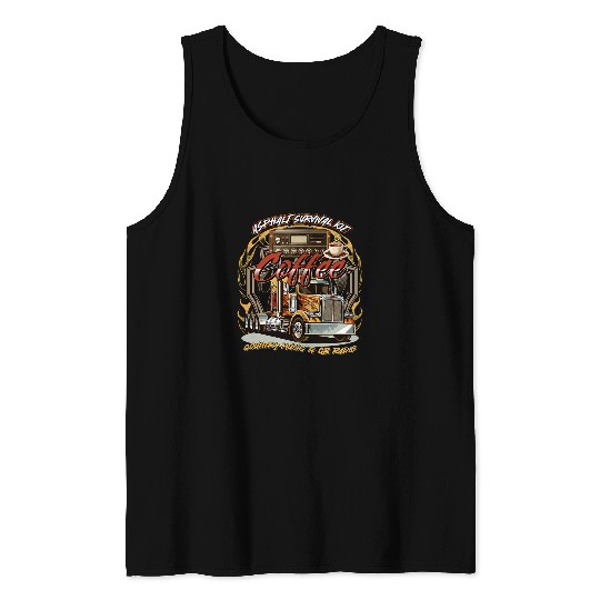 Asphalt Survival Coffee Country Music CB Radio Trucker Funny Tank Tops