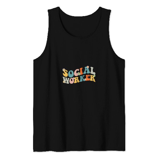 Groovy Retro Social Worker Leopard Rainbow Women Gift Tank Tops