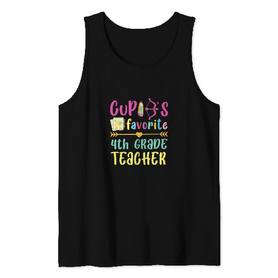 Arrow Hearts Book Pencils Cupids Favorite 4th Grade Teacher Tank Tops