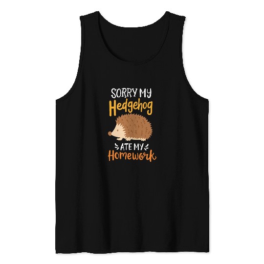 Hedgehog Homework Student School Tank Tops