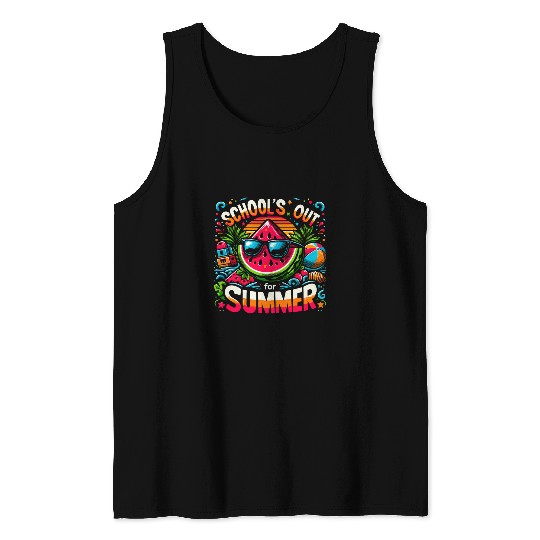 Retro Schools Out For Summer Teacher Bruh We Out Watermelon Tank Tops