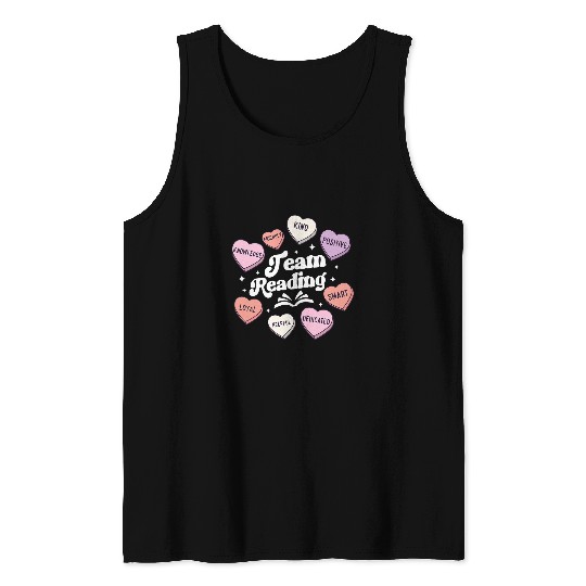 Team Reading Teacher Valentines Groovy Literacy Coachs Hearts Tank Tops