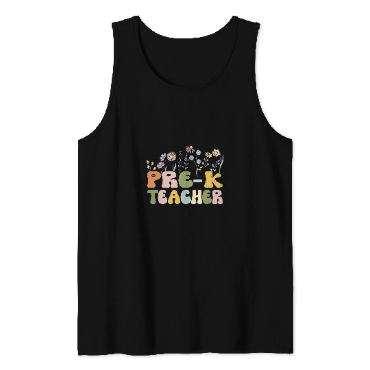 Retro PreK Teacher Wildflower Groovy Daisy PreKindergarten Tank Tops