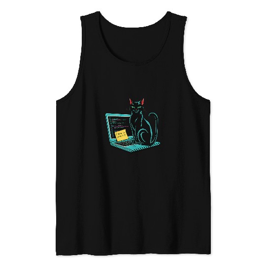 Cat I Work On Computers Coding Geek Design Tank Tops