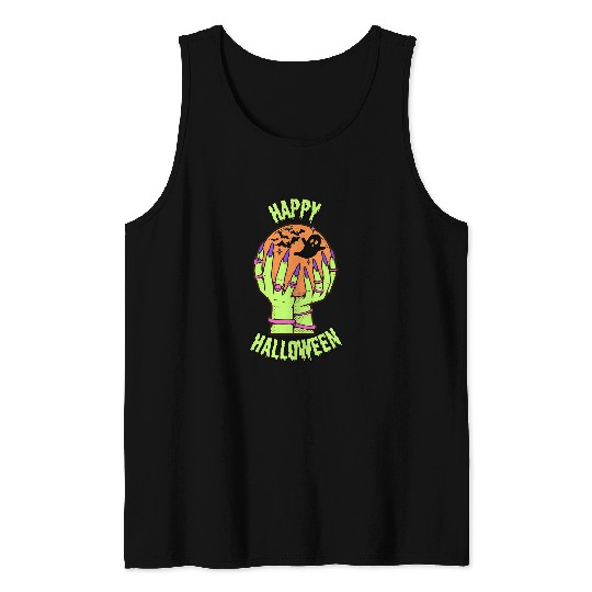 Happy Halloween Crystal Ball Fortune Teller Bat ghosts Spooky Tank Tops