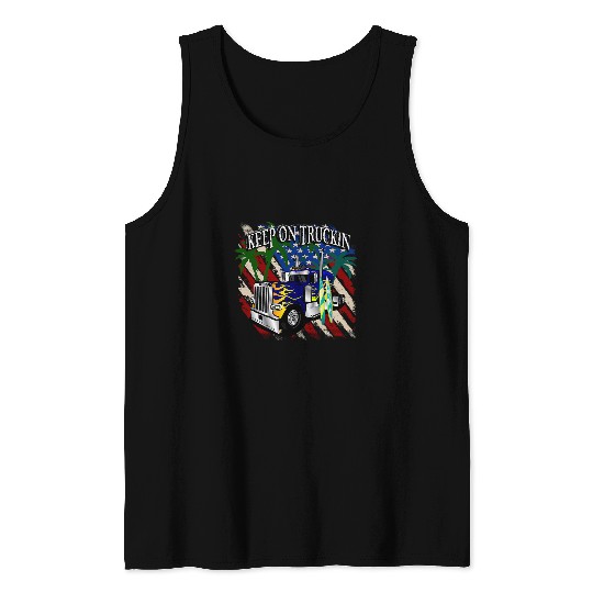 Keep on Truckin USA Flag goes Surfing Design Tank Tops