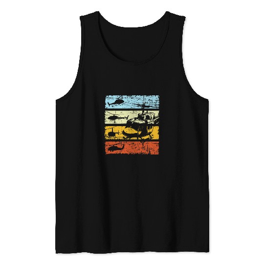 Helicopter Aircraft Military Pilot Retro Vintage Tank Tops