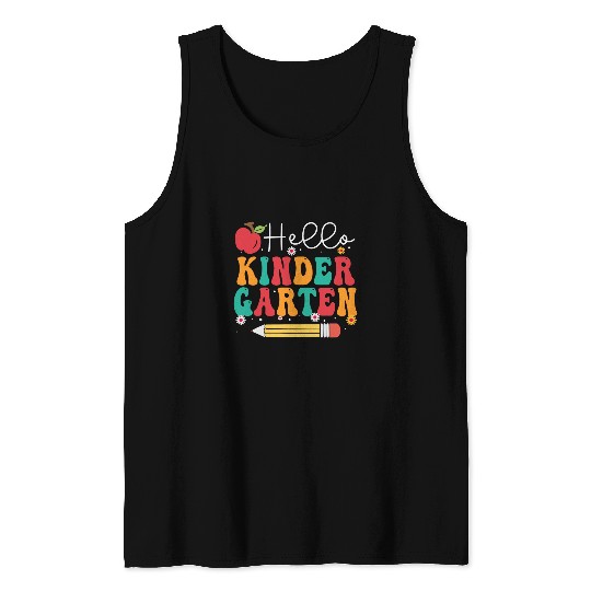 Kindergarten Vibes Hello Team Back to School Teacher Groovy Tank Tops