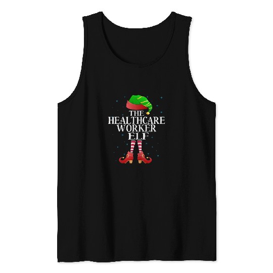 healthcares Worker Elf Funny Matching Pajama Group Christmas Tank Tops
