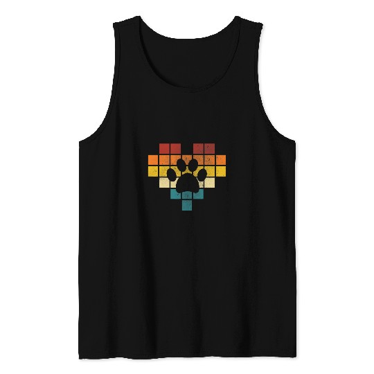 Retro Veterinarian Vet Tech Sunset Paw Print Dog Old School Tank Tops