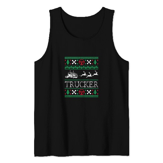 heavy truck trucker driver ugly christmas Tank Tops