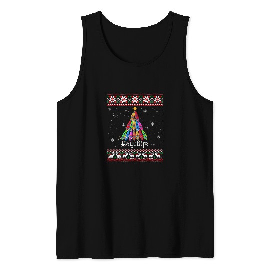 Kayaking Lover Christmas Costume Kayak Boat Christmas Tree Tank Tops