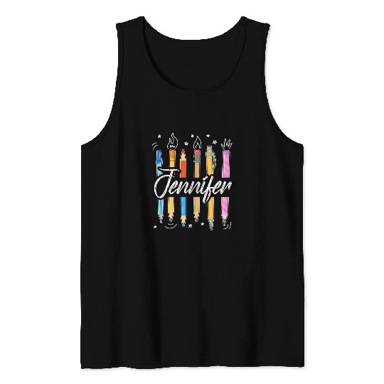 Jennifer Personalized Name For School Teacher Student Crayon Tank Tops