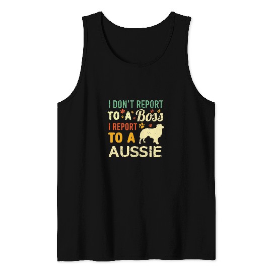 Funny WFH Aussie Boss Work From homes Australian Shepherd Dog Tank Tops