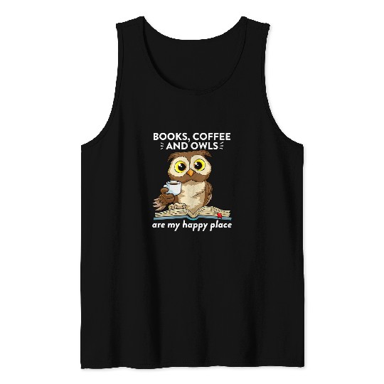 Books Coffee And Owls Teacher Student Reading Tank Tops