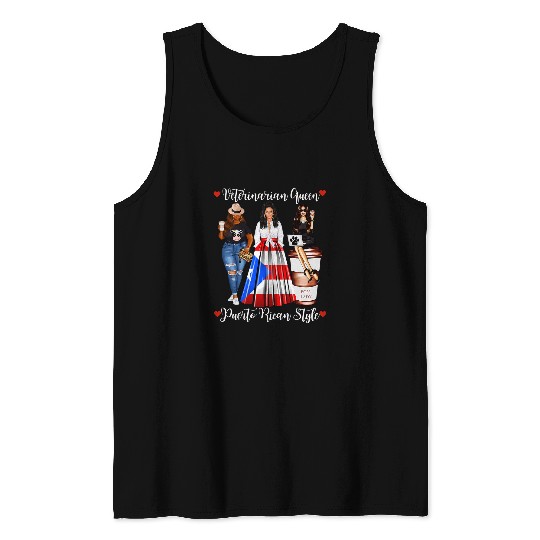Womens Puerto Rican Style Veterinarian Queen Puerto Rico Vet Funny Tank Tops