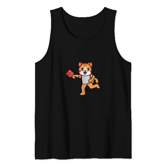 Kawaii Cat Playing Pickleball Funny Pickleball Player Tank Tops