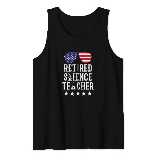 Retired Science Teacher US Flags School Retirement Tank Tops