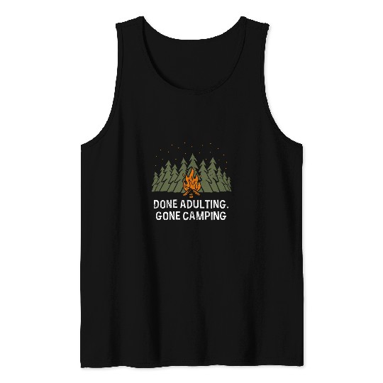 Done Adulting Gone Camping Funny Employee Humor Staff WFH 3 Tank Tops