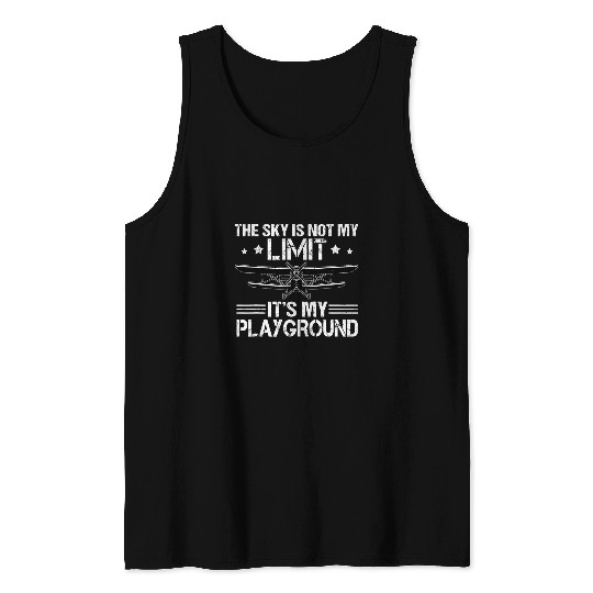 kmJ3 The Sky Is My Playground Funny Airplane Pilot Dad Tank Tops