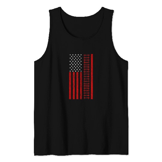 American Railroad Worker Flag With Train Tracks Distressed Tank Tops